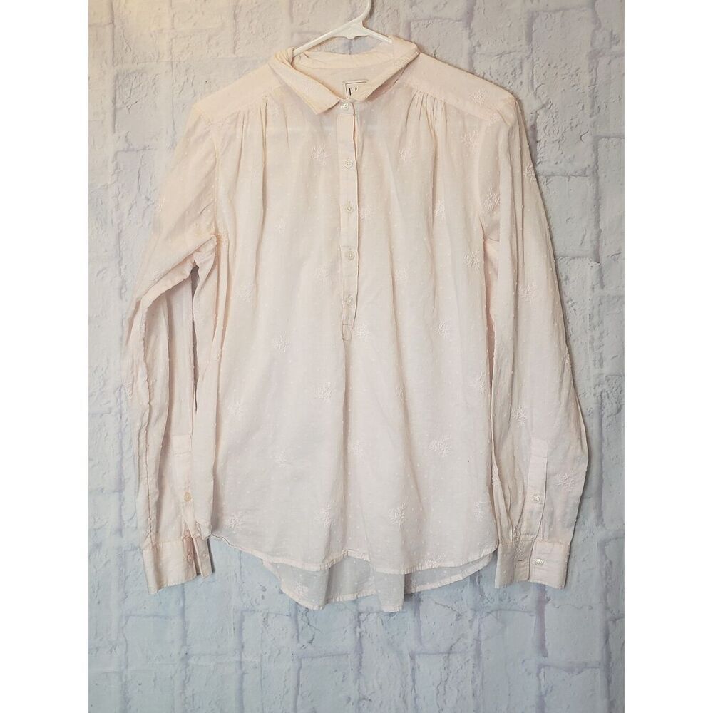 GAP Pale Blush Swiss Dot Embroidered Button Down Top Large